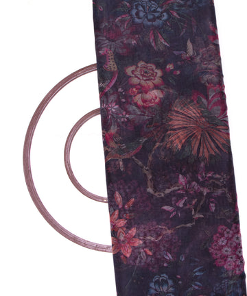 Black Colour Floral Print Organza Fabric